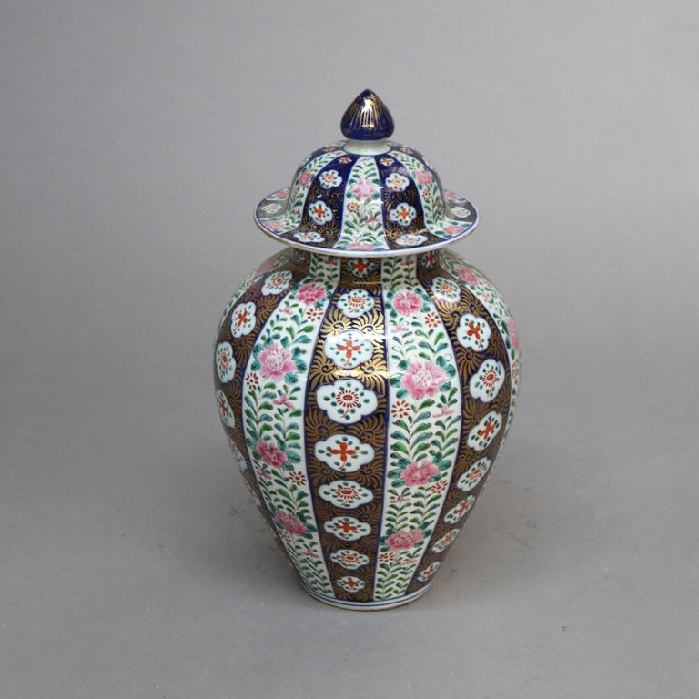 Antique Chinese Meiji Hand Painted and Gilt Porcelain Covered Urn C1930