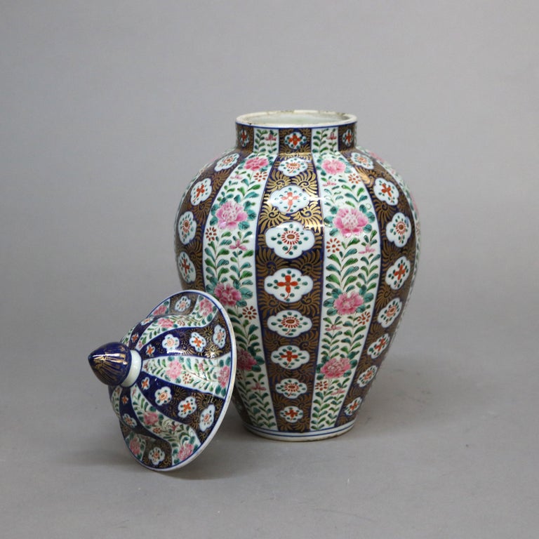 Antique Chinese Meiji Hand Painted and Gilt Porcelain Covered Urn C1930
