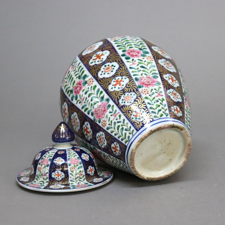 Antique Chinese Meiji Hand Painted and Gilt Porcelain Covered Urn C1930