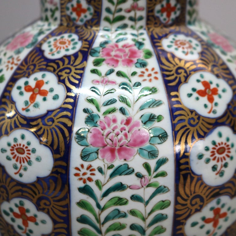 Antique Chinese Meiji Hand Painted and Gilt Porcelain Covered Urn C1930