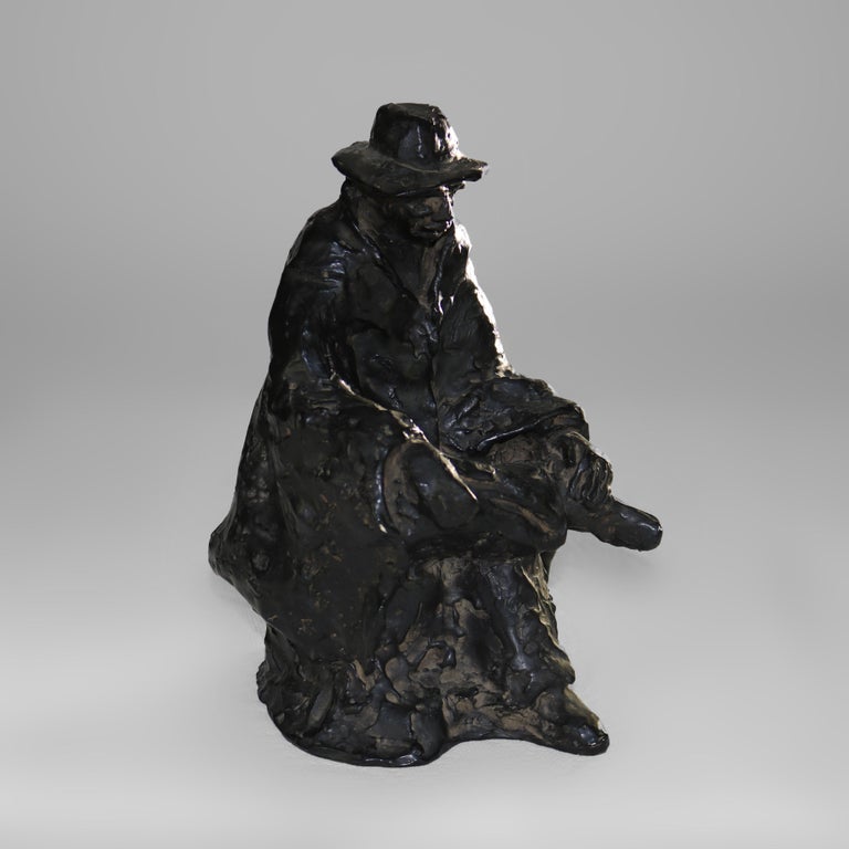Antique Bronze Sculpture “The Sittin’ Man” Signed Petronzio C1930