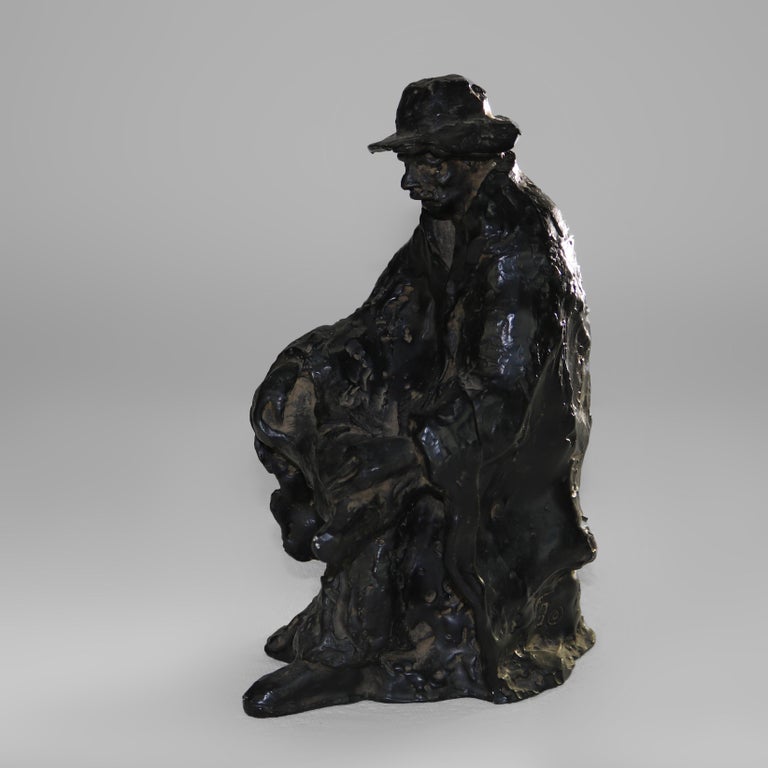 Antique Bronze Sculpture “The Sittin’ Man” Signed Petronzio C1930