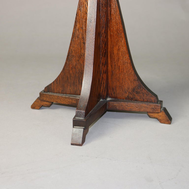 Antique Prairie School Arts and Crafts Oak Framed Slag Glass Table Lamp C1920