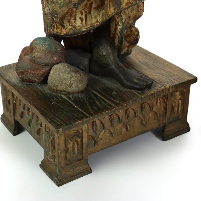 Two Large Antique Persian Moorish Polychromed Metal Sculptures of Men C1890
