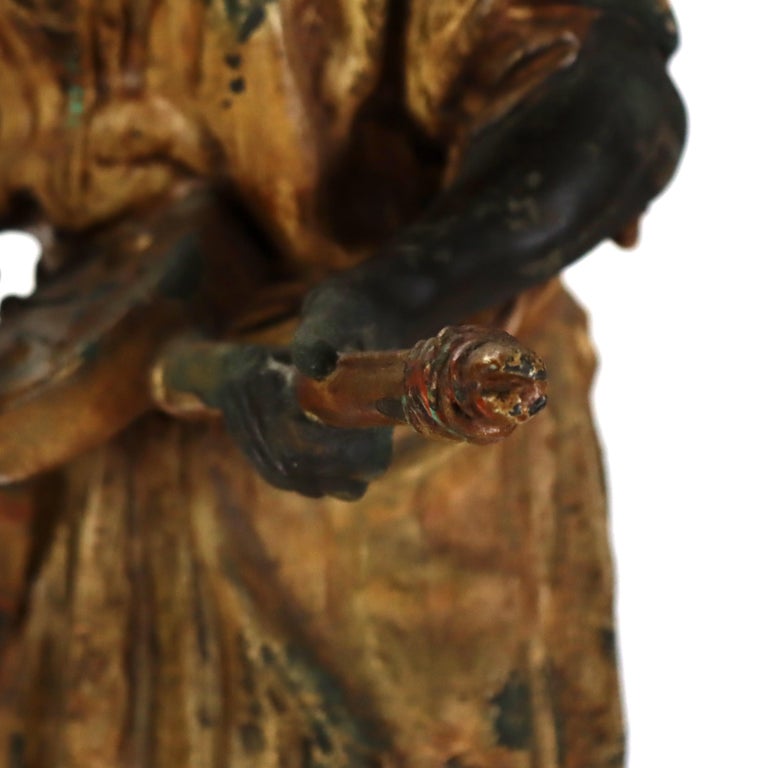 Two Large Antique Persian Moorish Polychromed Metal Sculptures of Men C1890
