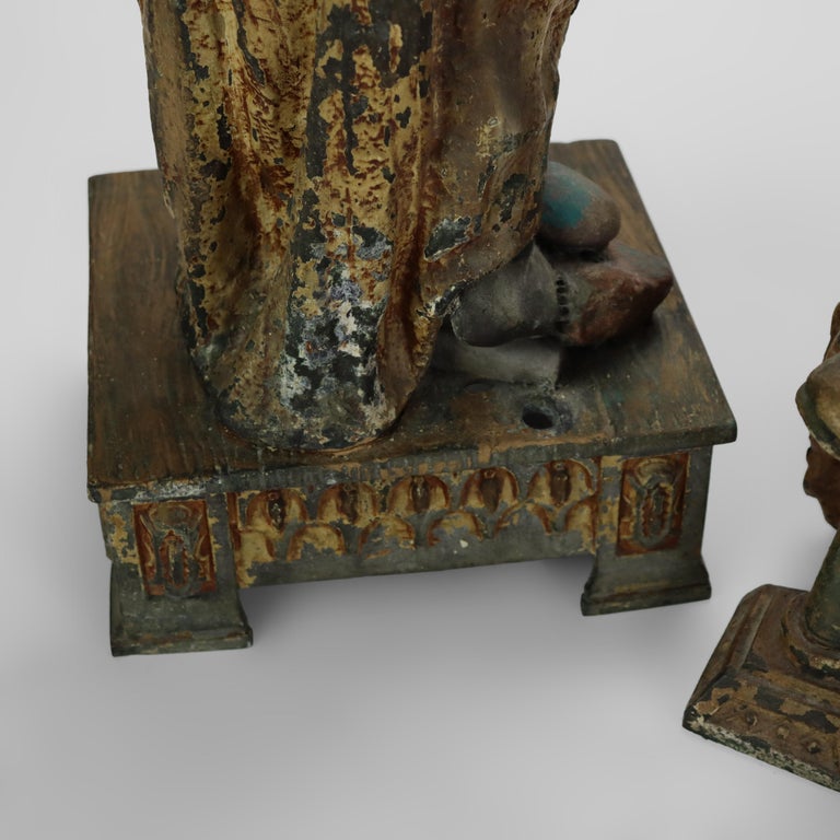 Two Large Antique Persian Moorish Polychromed Metal Sculptures of Men C1890