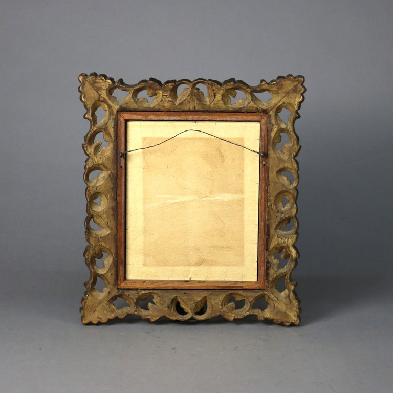 Antique Foliage Form Giltwood Frame with a Signed Portrait Print of a Girl 19thC
