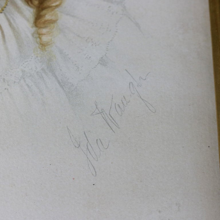Antique Foliage Form Giltwood Frame with a Signed Portrait Print of a Girl 19thC