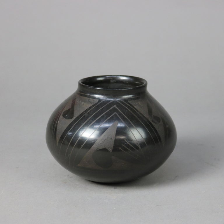 Mata Ortiz Black on Black Nicolas Signed Silveira Pottery Vase C1920