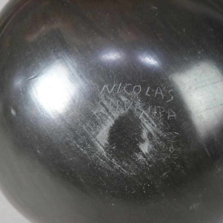 Mata Ortiz Black on Black Nicolas Signed Silveira Pottery Vase C1920