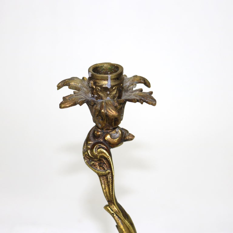 Pair of Antique French Rococo Bronze Candelabras with Marble Bases C1890