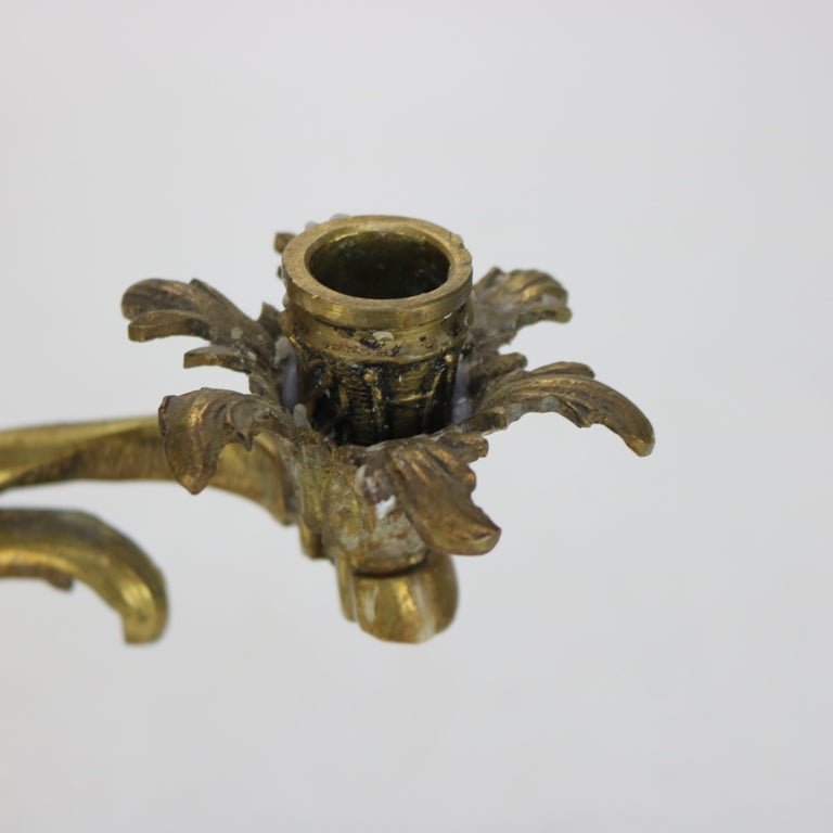 Pair of Antique French Rococo Bronze Candelabras with Marble Bases C1890