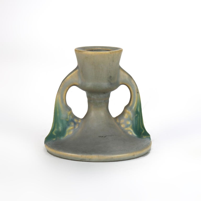 Roseville Art Pottery Gray Candleholder with Tuscany Pattern Mid 20thC