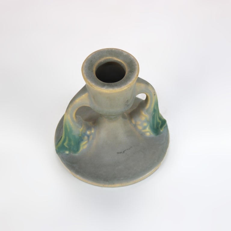 Roseville Art Pottery Gray Candleholder with Tuscany Pattern Mid 20thC