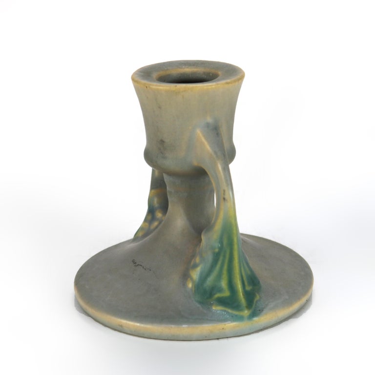 Roseville Art Pottery Gray Candleholder with Tuscany Pattern Mid 20thC