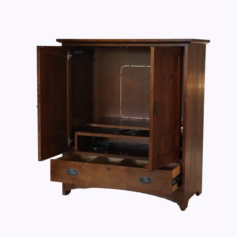 Vintage Stickley Mission Oak Entertainment Center Signed 20thC