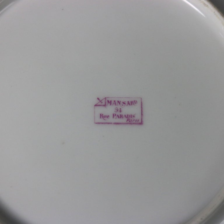 Set of Six Mansard French Hand Painted and Gilt Porcelain Plates 20thC