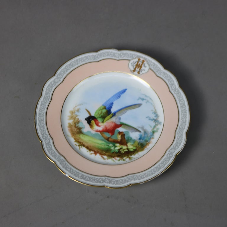 Set of Six Mansard French Hand Painted and Gilt Porcelain Plates 20thC