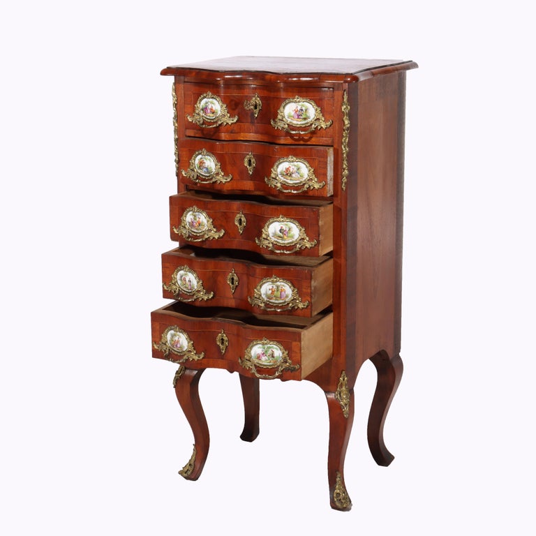 Antique French Louis XIV Style Mahogany & Ormolu Five-Drawer Lingerie Chest