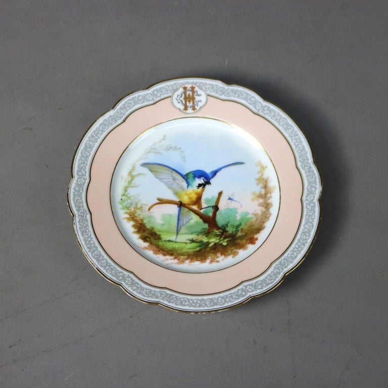Set of Six Mansard French Hand Painted and Gilt Porcelain Plates 20thC