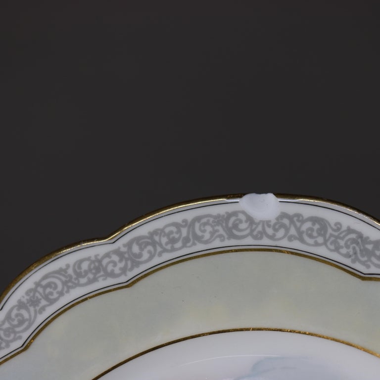 Set of Six Mansard French Hand Painted and Gilt Porcelain Plates 20thC