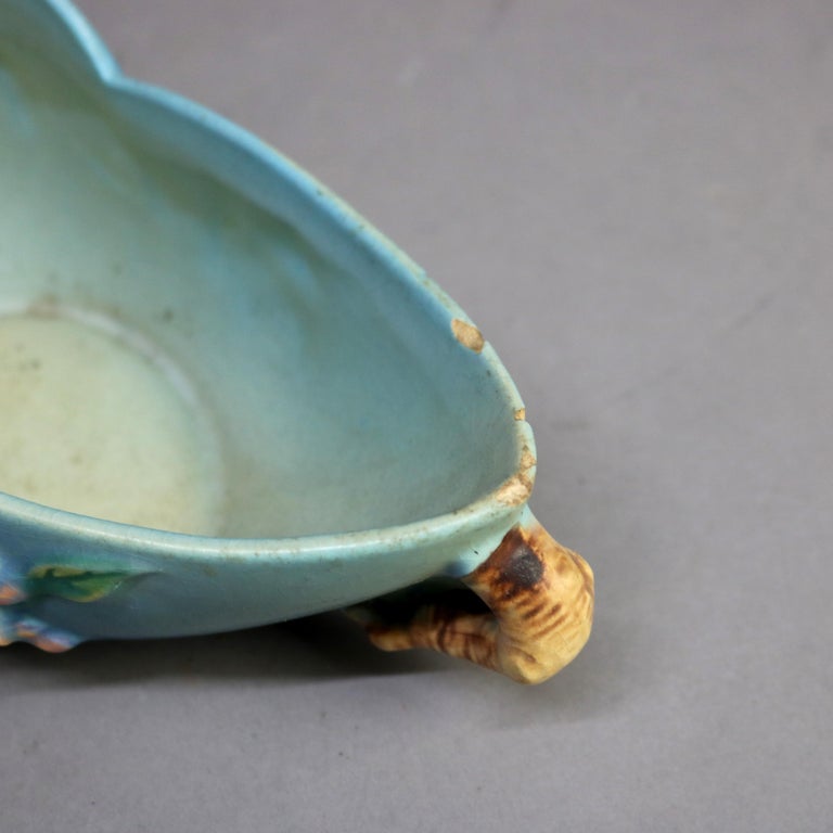 Three Pieces of Blue Roseville Art Pottery with Apple Blossom Pattern Mid 20thC