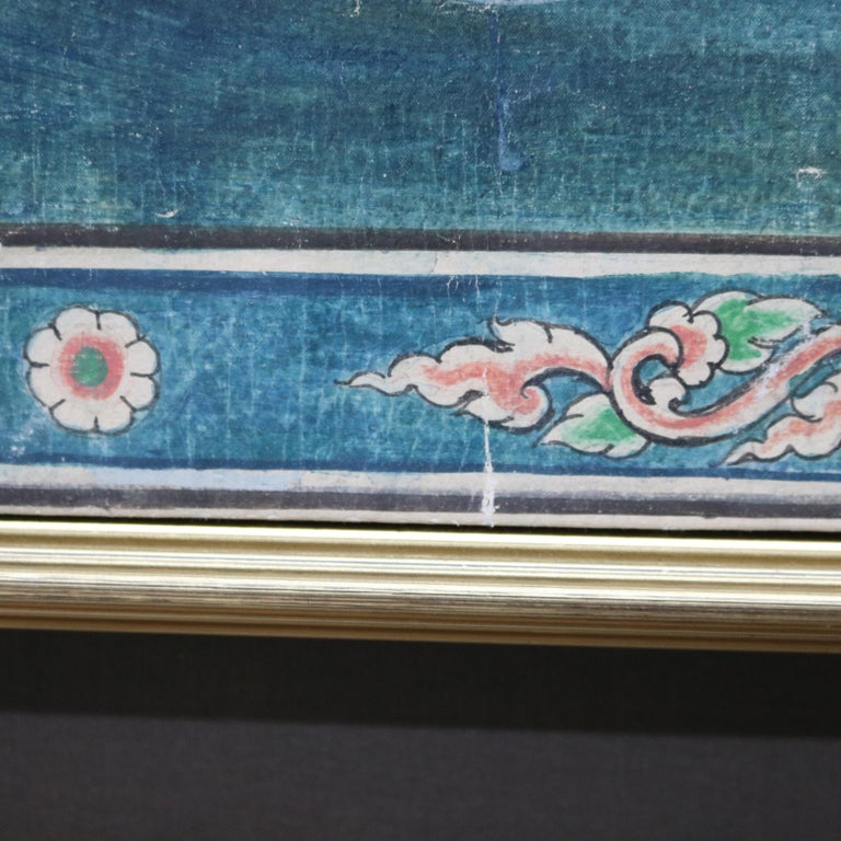 Thai Watercolor on Paper Genre Scene with Figures, Elephant & Horses 20thC