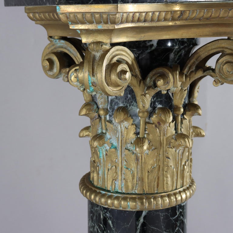 Pair Of French Classical Black Marble Sculpture Pedestals With Ormolu