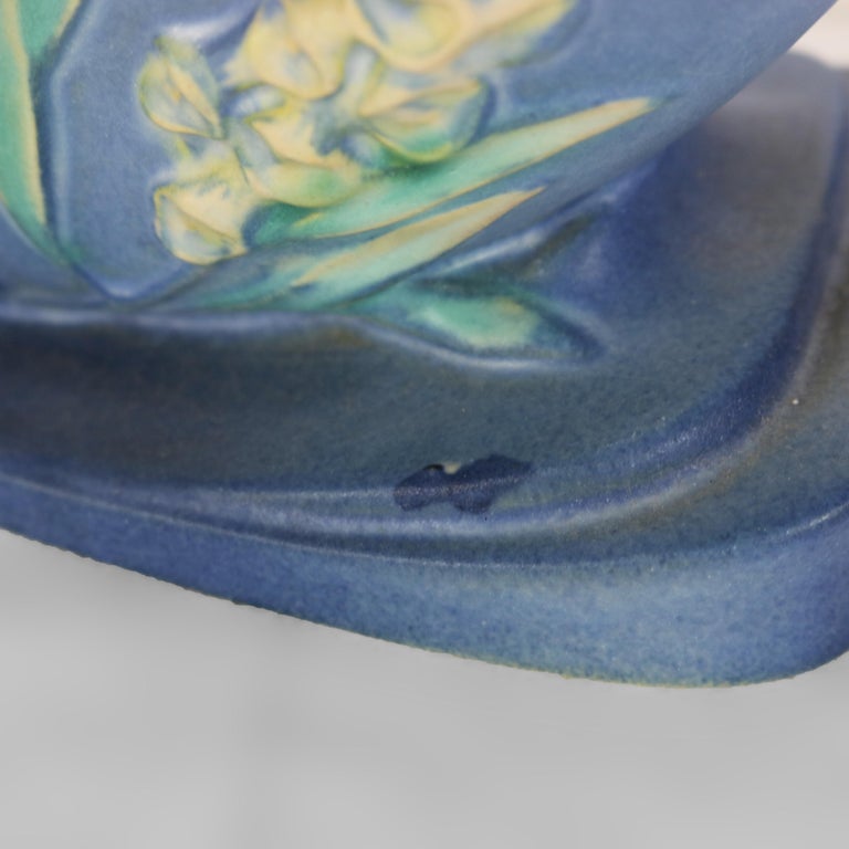 Roseville Art Pottery Blue Cornucopia Vase With Foxglove Pattern Mid 20thC