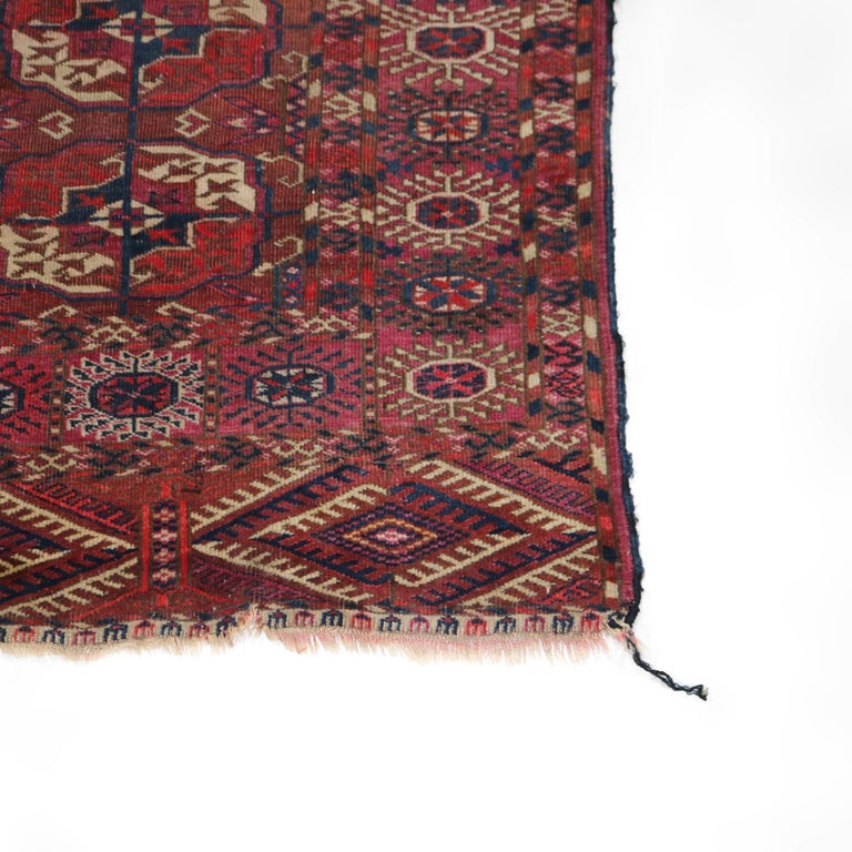 Antique Persian Tekke Bokara Handwoven Wool Rug C1920