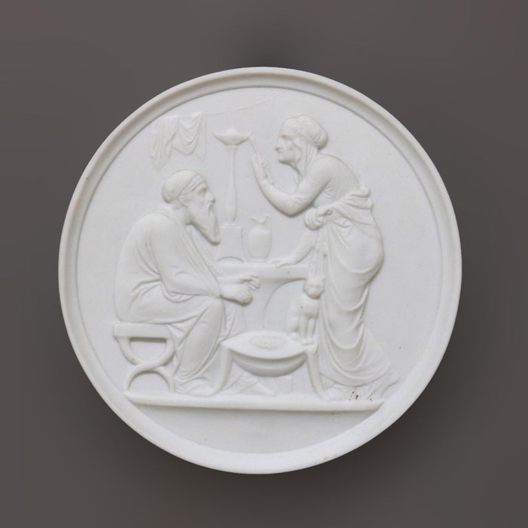 Pair of Antique Parian Ware Classical Bisque Porcelain Plaques C1880