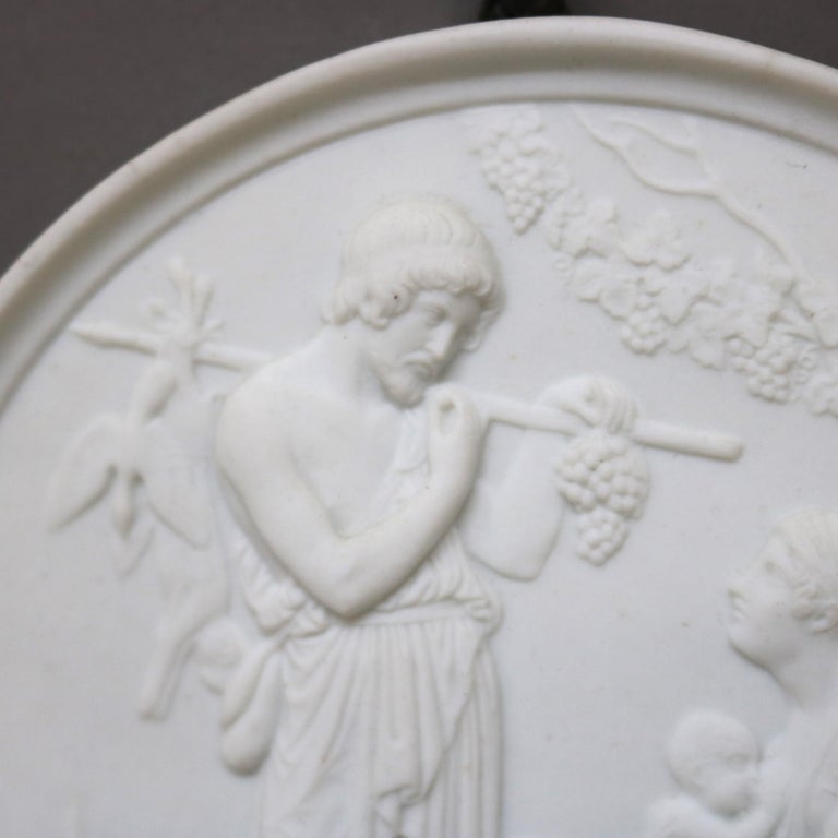 Pair of Antique Parian Ware Classical Bisque Porcelain Plaques C1880