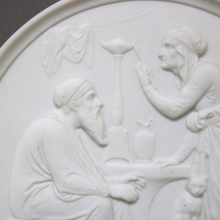 Pair of Antique Parian Ware Classical Bisque Porcelain Plaques C1880