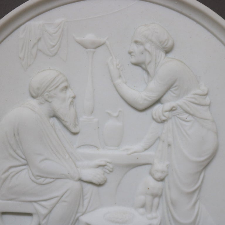 Pair of Antique Parian Ware Classical Bisque Porcelain Plaques C1880