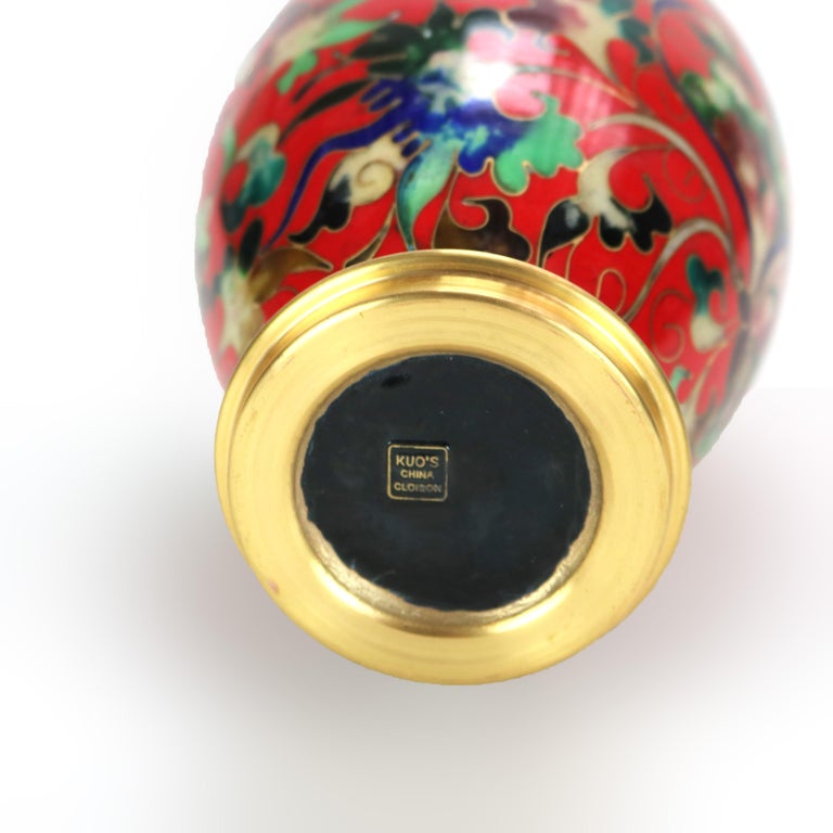 Chinese Cloisonne Enameled Vase with Garden Scene & Butterfly, Signed, 20thC