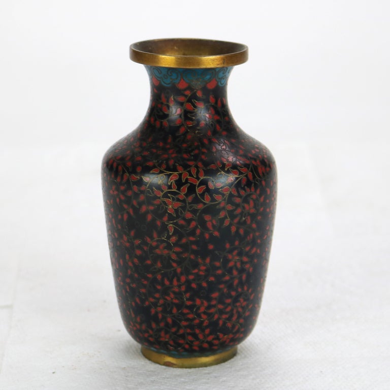 Antique Cloisonne Enameled Cabinet Vase with Flowers, Signed, Early 20thC