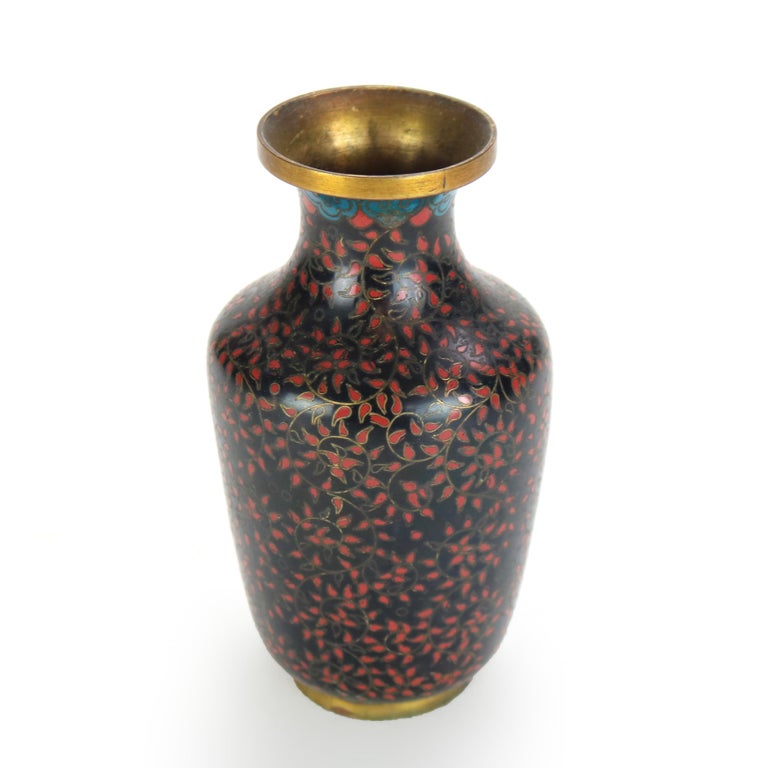 Antique Cloisonne Enameled Cabinet Vase with Flowers, Signed, Early 20thC