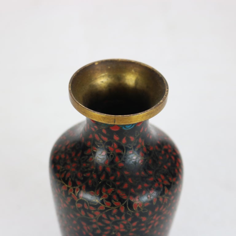 Antique Cloisonne Enameled Cabinet Vase with Flowers, Signed, Early 20thC