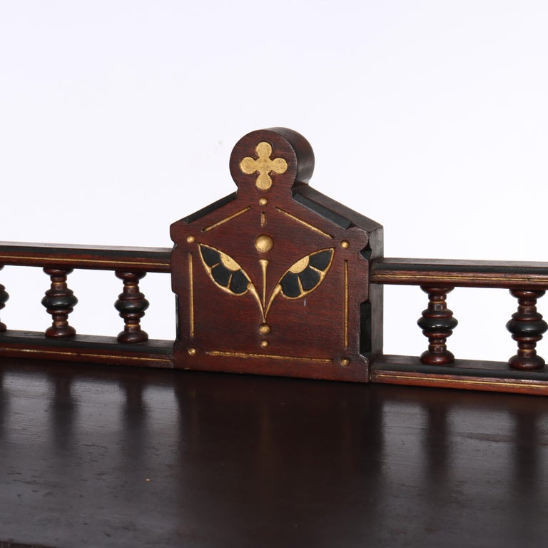 Antique Berkey & Gay Victorian Inlaid Black Walnut & Gilt Drop Front Desk c1890