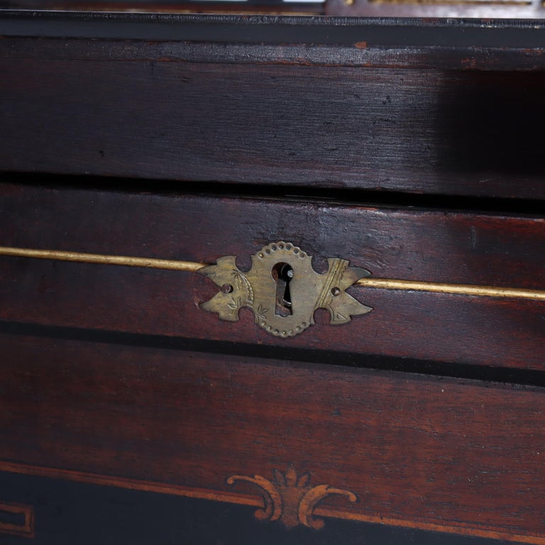 Antique Berkey & Gay Victorian Inlaid Black Walnut & Gilt Drop Front Desk c1890