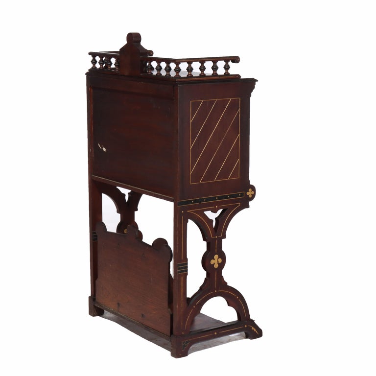Antique Berkey & Gay Victorian Inlaid Black Walnut & Gilt Drop Front Desk c1890