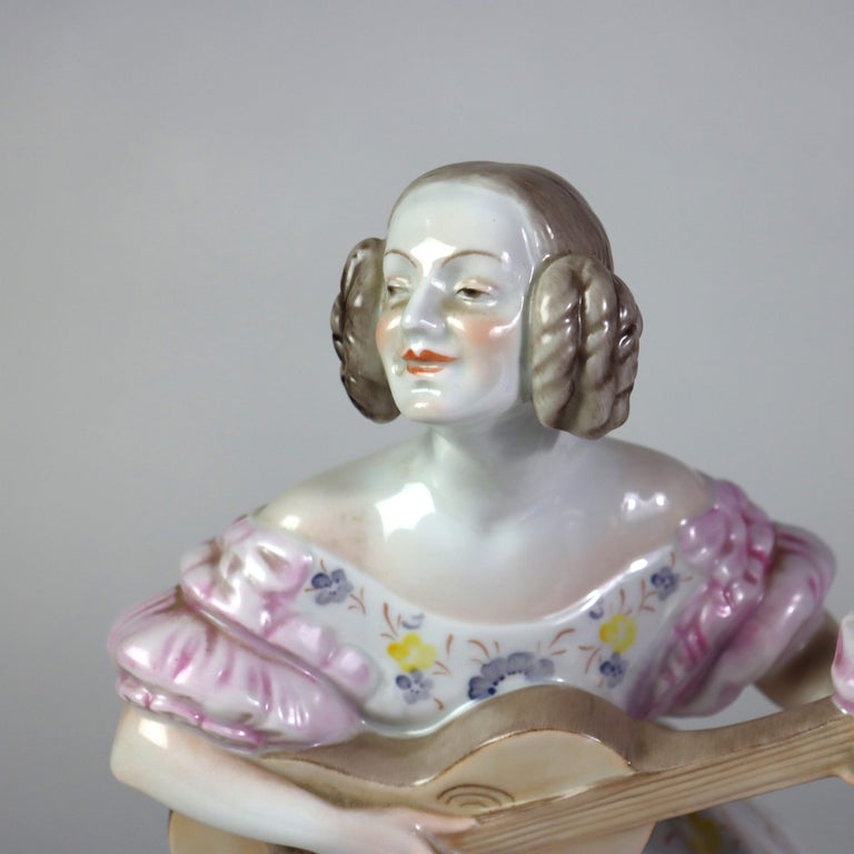 Antique Herend Porcelain Female Guitarist Figure C1850