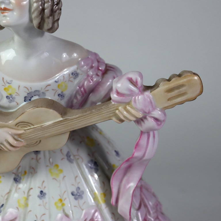 Antique Herend Porcelain Female Guitarist Figure C1850