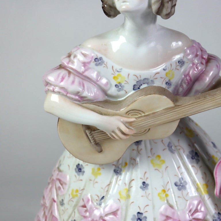 Antique Herend Porcelain Female Guitarist Figure C1850