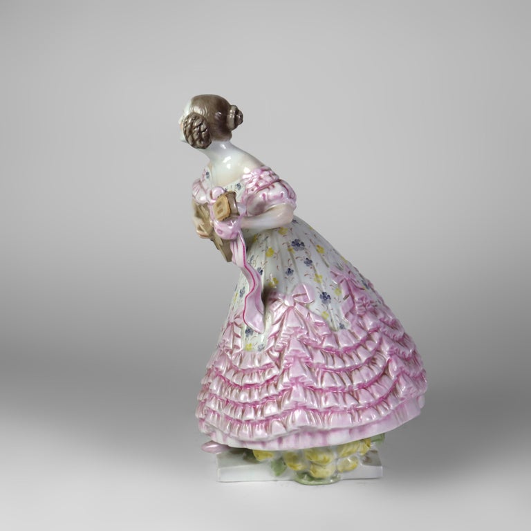 Antique Herend Porcelain Female Guitarist Figure C1850