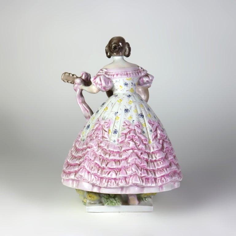 Antique Herend Porcelain Female Guitarist Figure C1850