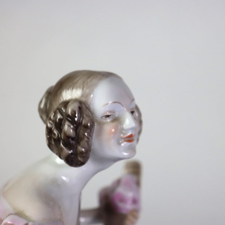 Antique Herend Porcelain Female Guitarist Figure C1850