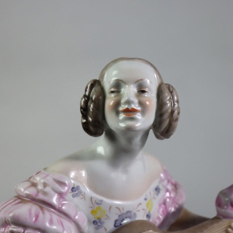 Antique Herend Porcelain Female Guitarist Figure C1850