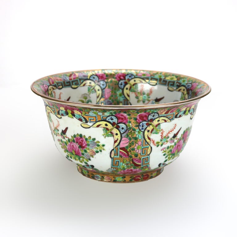 Chinese Famille Rose Enameled Porcelain Bowl with Gilt Trim Signed C1940