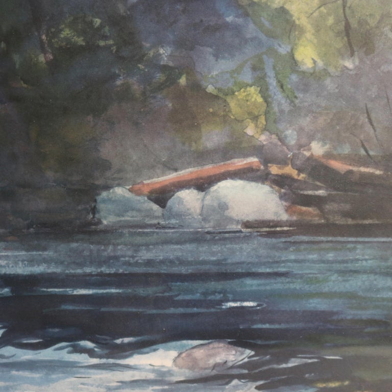 Antique Hudson River School Watercolor River Scene, Artist Signed, C1894
